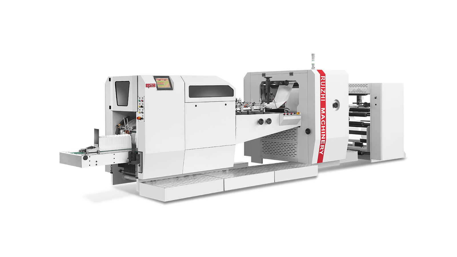 Ruizhi Machinery RZJD-350 sharp-bottom paper bag machine with window, produces 400 bags per minute.